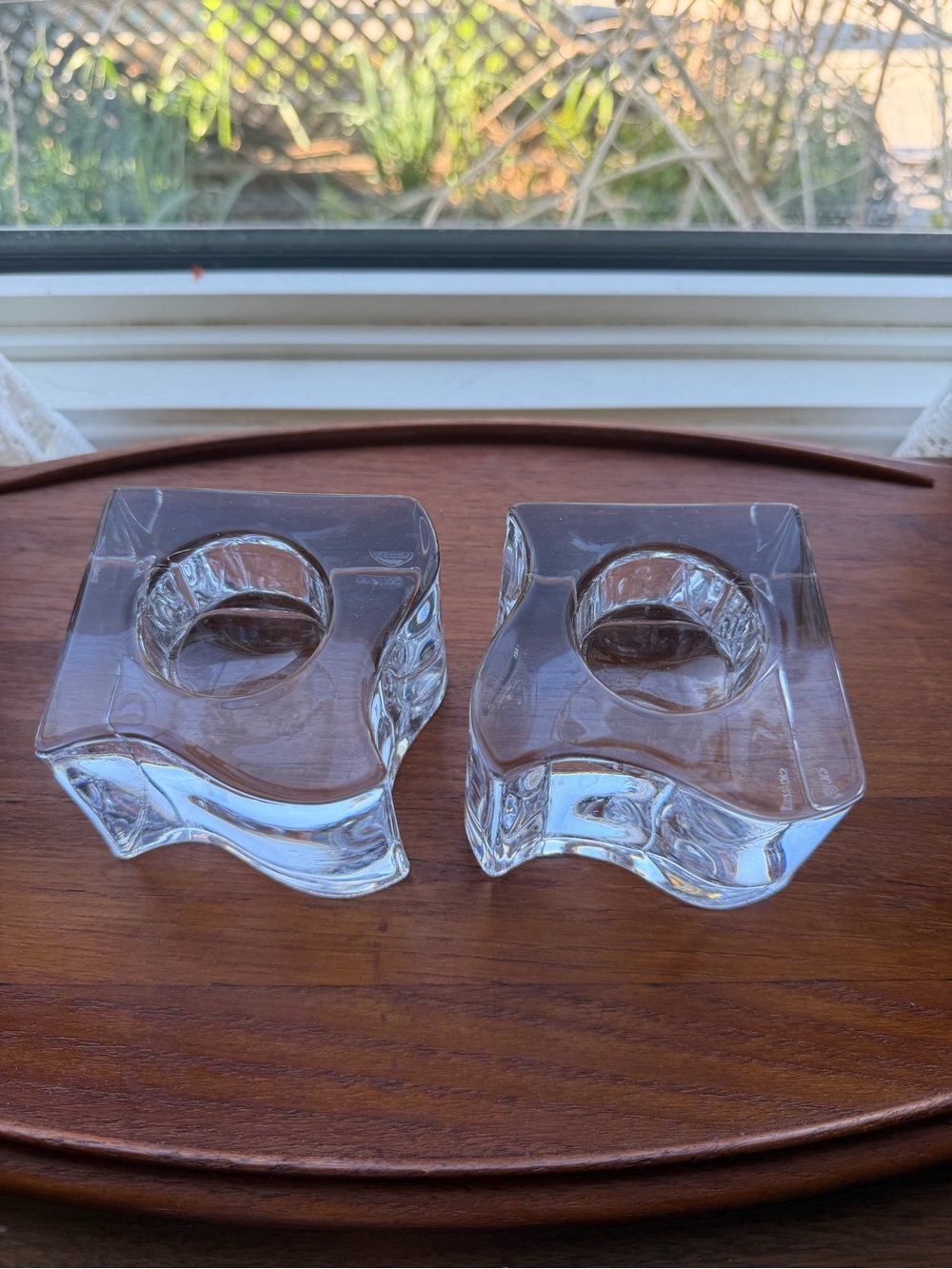 Orrefors Krantz Crystal Puzzle Votive Candle Holders Set Of 2 Sweden Clear Heavy